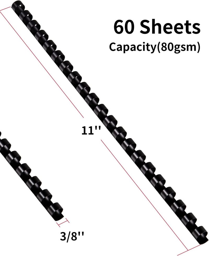Makeasy 100 Pack 19-Ring Letter Size Comb Binding Spines for LTR, Plastic Binding Combs, 3/8 Inch Diameter, 60 Sheet Capacity, Black Binding Combs - Image 2